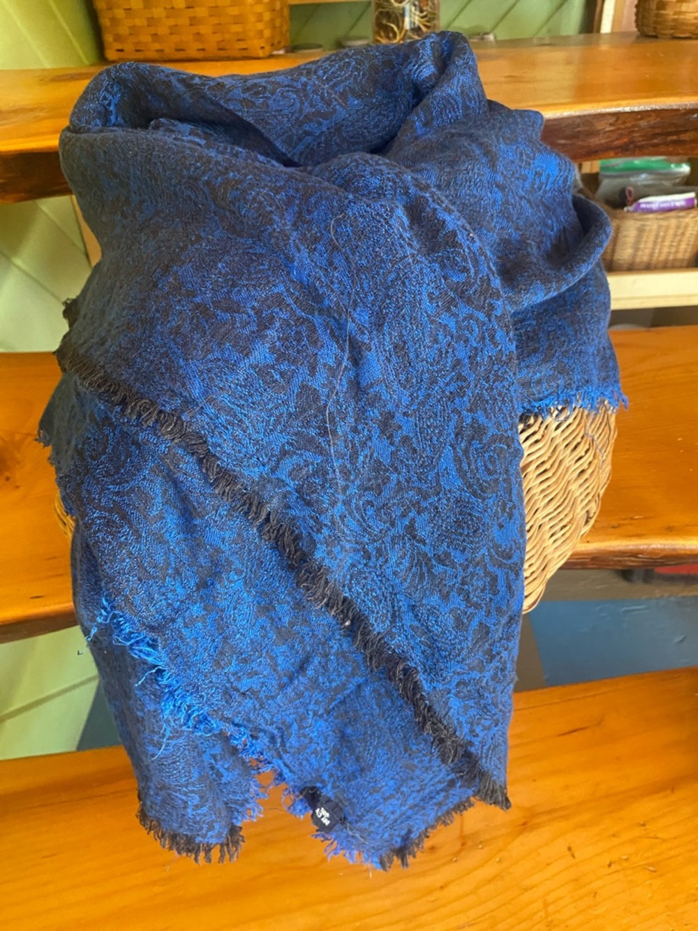 Honey Blue and Black Paisley Rayon Wrap Scarf
